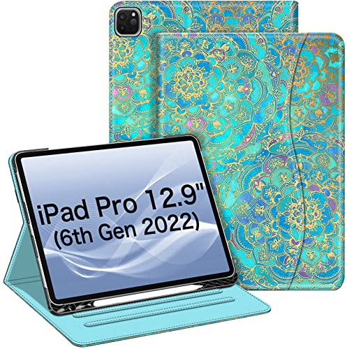 Fintie Hülle für iPad Pro 12.9 Zoll 2022/2021/2020/2018, Jade | Multi-Winkel Betrachtung Folio Stand Schutzhülle Case mit Stifthalter & Dokumentschlitze, Auto Schlaf/Wach