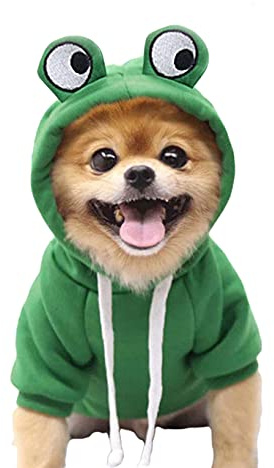 XIAOYU Haustierkleidung Hund Hoodies warmes Sweatshirt Mantel Welpen Herbst Winterbekleidung Overall mit Fruchthaube, Frosch, XL
