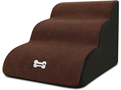 Galatée Haustiertreppe, waschbarer Bezug mit Reißverschluss, abnehmbare Haustierrampe, Hundestufen aus hochdichtem Schaumstoff, 3-stufiges Haustier-Klettertreppen-Hundesofa（Braun）