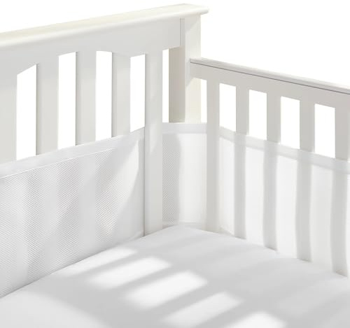 Purflo Atmungsaktive Nestchen,sichere Alternative zu traditionellen Babybettumpern,maschinenwaschbar & einfach zu installierende Klettverschlüsse,Babyzubehör,weiches Weiß | 3D Mesh Airflow Rail Guards for Cot Bed up to 140x70cm, Soft Side Protection, Alternative to Traditional Bumper Sets