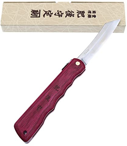 HIGO NO KAMI Couteau de Poche Pliant Artisanal Japonais Warikomi Lame Acier Inoxydable VG-10 Manche Bois Stratifié Couteau Estampillé Fait Main au Japon par Nagao Kanekoma HRC 61 (Rouge)