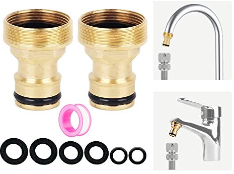2 pack Universal Kitchen Mixer Tap Hose Connector, Brass Kitchen Sink Mixer Tap Connector Fitting, Garden Hose Pipe Tap Connector Adapter for Kitchen Sink Tap, Bathroom Tap, 22mm & 24mm Threaded Tap
