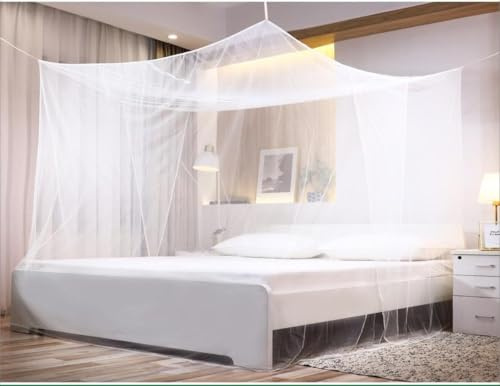 Premium Bed Mosquito Net – Full & Queen Size, Elegant White Rectangular Canopy, 360° Protection with Breathable Mesh and Easy Installation