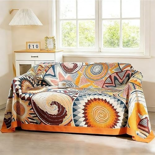 Überwurf für große Sofas, Boho-Überwurf für 2-, 3-, 4-Sitzer-Sofas und Doppelbett, Sessel, Couch, Baumwolle, gewichtet, weiche Möbelüberwürfe (200 x 230 cm)
