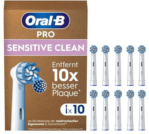 Oral-B Testine Di Ricambio per Spazzolino Elettrico, 10 Testine Oral B Pro Sensitive Clean Bianche Autentiche, Confezione Adatta Alla Buca Delle Lettere