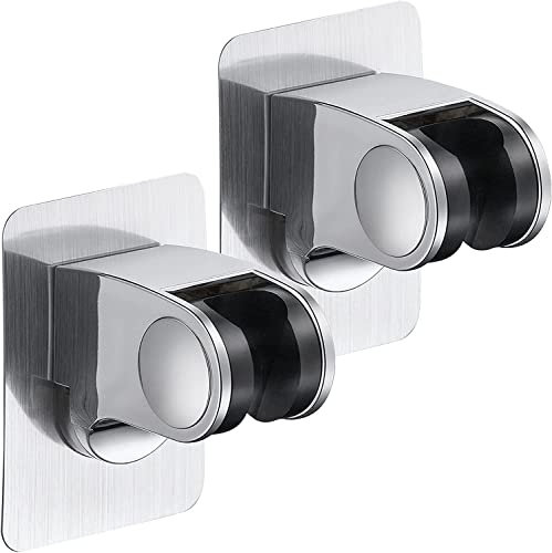 Clarmonde Lot de 2 supports de pommeau de douche réglables sans perçage, support mural de douche pour salle de bain (argenté)