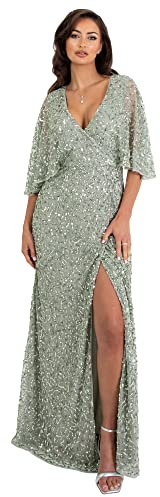 Maya Deluxe Ladies Sequin Embellished A-line Wedding Guest Bridesmaid Evening Prom Occasion Dress Green Lily 18, Green Lily, 20