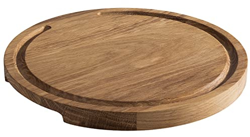 APS 755 Servierbrett PIZZA aus geöltem Eichenholz, Pizzateller Ø 24 cm, Pizzabrett mit Saftrinne
