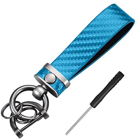 CGEAMDY Mikrofaser-Leder-Auto-Schlüsselanhänger, Premium Kohlefaser, Anti-Verlust D-Ring Mode für Männer Frauen (Blau)