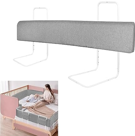 YRHome 1 Stück 150cm Bettgitter Rausfallschutz Kinder Bettkantenschutz Set Höhenverstellbar Kinderbettgitter Schutzgitter für Bett Form Einstellbar mit Reißverschluss für Kleinkinder & Baby- Grau