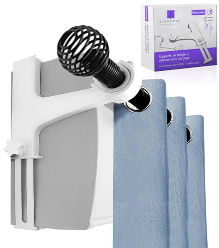 2 x Curtain Pole Brackets without Drilling for Roller Shutter Boxes Adjustable with Durable Clamping System Height 14 to 24 cm for Curtain Pole D20 - 28 mm