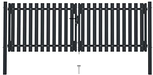 Homgoday Stahlzaunportal Anthrazit | Doppelflügel | 306x150cm | Sicherheit und Komfort Model146351