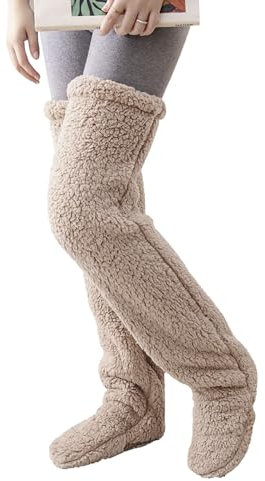 Plüsch Kniestrümpfe Damen Pantoffel Overknee Socken Kuschelsocken Flauschig Winter Warm Fleece Overknee Strümpfe Beinwärmer Socken Slipper Haussocken Wintersocken Bodensocken für Herbst Winter