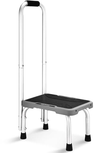 HBTower Aluminum Step Stool with Handle for Elderly, Lightweight Step Stools for Adults Seniors with Non-Slip Rubber Feet, Stepping Stools for Bedroom Kitchen Bathroom, Bed Steps for High Beds