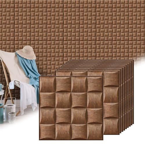HAILM 3D Wandpaneele Schaum Ziegel Tapete, wasserdichte XPE Schaum DIY Selbstklebend, Akustikpaneele für Innenwand Dekor Schlafzimmer und Wohnzimmer (30x30cm, Braun),12 Pcs