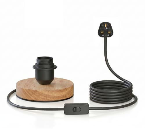 DC VOLTAGE E27 Vintage Wooden Table Lamp Base, Industrial E27 Desk Lamp Holder with UK Plug with ON/Off Switch, Bedside Desk Lamps for Cafe Bar Bedroom Living Dining Room Decoration (Style 2)