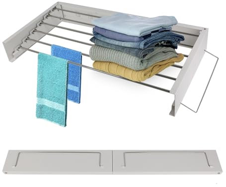 TWSOUL Wäscheständer, Wäscheständer Klappbar, Wäscheständer Ausziehbar, Wäscheleine, 25Kg Tragkraft Wand Wäscheständer mit Schrauben (100cm - White)