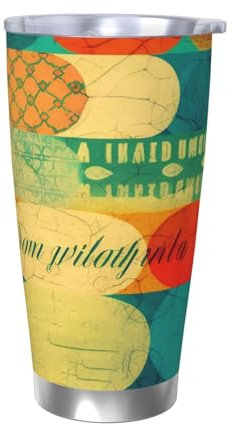 RLDOBOFE Farb-Collage-Bilderdruck, 590 ml, Edelstahl-Kaffeetasse, isolierter Becher, wiederverwendbar, Autobecher, doppelwandig, auslaufsicher, Reisebecher, Thermobecher für Zuhause, Büro