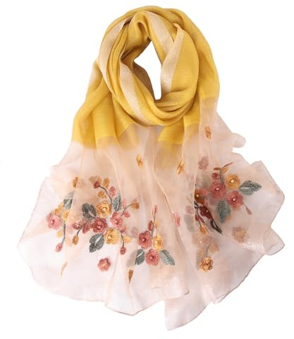 Sawekin Damen Schal Stola Halstuch Sommerschals Farbverlauf Stola Für Abendkleid Festlich Hochzeit Braut Seidenschal/Baumwolle Schal Ganzjährig (U-Gelb)
