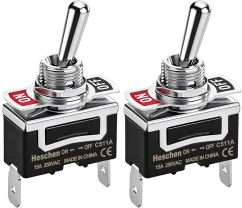 Heschen Kippschalter aus Metall, C511A, SPST, Dauerlicht, EIN/AUS 2 Positionen, 15A 250VAC, 2 Flachstecker, CE (2)