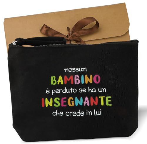 GEBETTER Italienisch Abschiedsgeschenk Leinen Tasche mit Reißverschluss Kindergarten Lehrerin Geschenk für Lehrertag Kollegen Erzieherin Tagesmutter Lehrer Tasche Federmäppchen