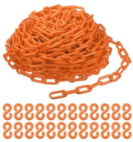 PATIKIL Plastic Chain Links, 100 Foot 2 Safety Barrier Chain Orange for Crowd Control, Queue Line, Parking, Fence, Gate, Concert, Construction Site and Decoration