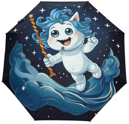 LINNIKEEEE Cartoon-Einhorn Springt Regenschirm Auf-Zu Automatik Taschenschirm Winddichter Klein Leicht Kompakt Schirme für Reise Strand Frauen