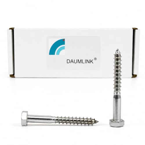 DAUMLINK Vis à Bois Tire-fonds DIN 571 Inox A2-70 M6x50, 25 piéces | Lot de 25, Vis hexagonales, Fixation lourde