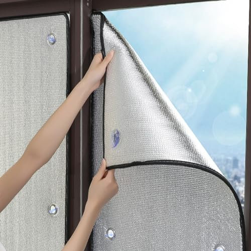 kufu01 99% UV-Schutz Sonnenschutzfolie,Fensterfolie Selbsthaftend Blickdicht Sichtschutzfolie,Aluminiumfolie-Fensterfolie für Heim und Büro,Fenster innen oder Außen,7 mm Dicke (160x300cm/63 x118)