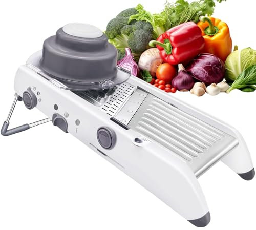 Mandolina de Cocina Profesional, Mandolina Multifuncional Ajustable en acero inoxidable, Cortador de Verduras manual con Protección de Mano, Rallador de Verduras, Corte Juliana, Corte Gofre