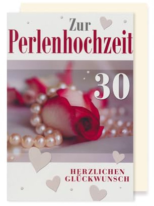 AvanCarte Perlenhochzeit 30 Hochzeitstag Karte Grußkarte Rose Perlenkette 16x11cm