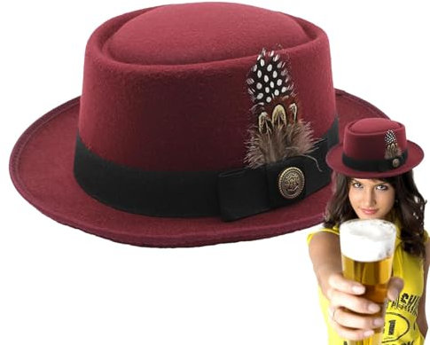 Generisch Oktoberfest Bayerischer Trachtenhut mit Feder Oktoberfest Filzhut Trachtenhut Herren Damen Oktoberfest Hut Alpenhüte Kostümzubehör Jägerhut für Oktoberfest Deko Halloween Party