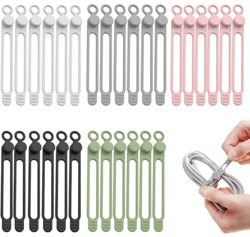 Silicone Cable Ties, 2024 Neuest Silikon Kabelbinder, Multifunktionale Kabelorganisator 6 Farben Wiederverwendbare Kabelbinder Elastische Kabelhalter für Cable Organizer Zuhause Büro Küche (20pcs)