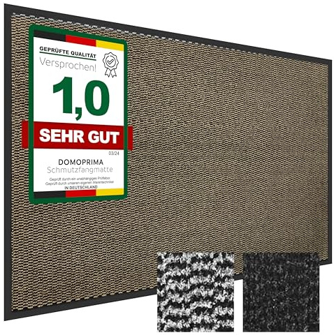DOMOPRIMA Tapis anti-salissures, inodore, de qualité supérieure, pour l'intérieur et l'extérieur, antidérapant, résistant aux intempéries, pour l'entrée et l'extérieur, marron chiné, 60 x 90 cm