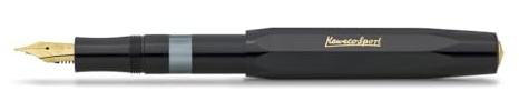 Kaweco PISTON SPORT CLASSIC schwarz/gold I Füllhalter aus Premium Kunststoff für Tintenflaschen mit transparentem Tintenfenster in Nostalgiebox I exklusiver Kolbenfüller 13 cm I Feder:M (Medium)