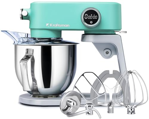Kraftsman Full Metal Stand Mixer, 5L Food Mixer with Multi-Attachment Hub | Premium Professional Mixer with Stainless Steel Dough Hook, Whisk, Beater, Flex Edge Beater, 8 Speeds & Timer Function (Blue)