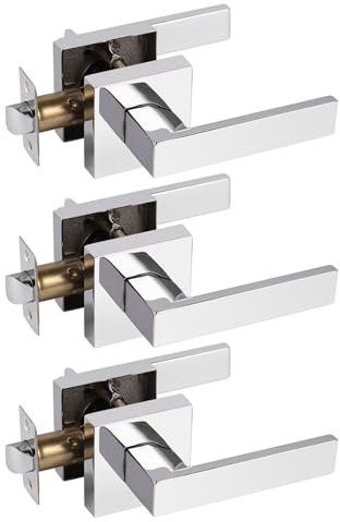 Probrico Polished Chrome Passage Door Levers Internal Keyless Door Handles 3 Pack Door Knobs No-Locking