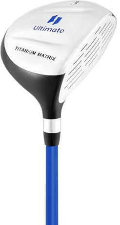ULTIMATE 165CC Junior #3 Fairway Wood for Right Handed, Kids Golf Club with Fiberglass Shaft, Rubber Hand Grip, Headcover, Golf Training Club for Boys and Girls (Blue, 38, Aged 11-14)