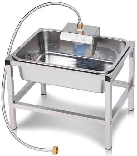 KHEARPSL 3Gal Automatic Dog Water Bowl Dispenser for Large Dogs Outdoor Elevated Dog Water Bowl with Stand, Stainless Steel Pet Waterer with Float Valve for Large Breed Goat Livestock