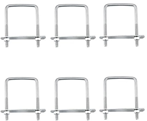 Vexran 6 Pezzi Bulloni a U Quadrato M6, Bullone a U in Acciaio Inox, Bulloni a U Con Dadi e Piastra Di Telaio, per Tubo Dell'Acqua Fisso, Tubo, Barche