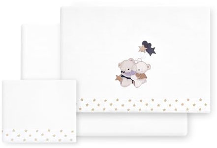 Danielstore Juego de Sábanas para Cuna Bebé Algodón 100% Fabricadas en España (3 Piezas: Bajera, encimera y Funda de Almohada) Ideal para Primavera y Verano (Volamos Baby Beige)