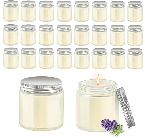 ACITHGL 24 Pcs 4oz Mini Mason Jar Candles Small Scented Candles Bulk Aromatherapy Ideal Souvenir Favors for Wedding Birthday Party (Silver, 24)