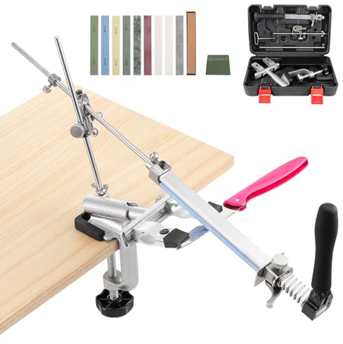 Gueenky Aiguiseur de Couteaux Professionnel, Affûtage Couteaux à Cuisine à Angle Fixe Rotatif à 360°avec 9 Pierres à Aiguiser, Système D'affûtage pour Couteaux Ciseaux