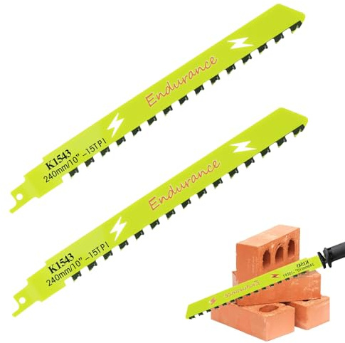 Qivine 2tlg Sägeblätter Säbelsäge Holz, Hartmetallstahl Säbelsägeblatter Stein zum Schneiden, Professionelle Reciprosägeblätter Metall für Porenbeton, Ziegel, Zementplatte (10Zoll)