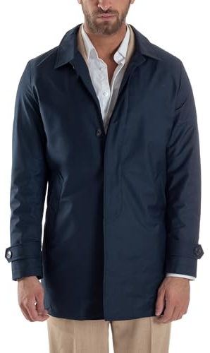 Giosal Giubbotto Uomo Trench Lungo Leggero Giacca Impermeabile Con Colletto Bottoni Tessuto Tecnico No Stiro Tinta Unita