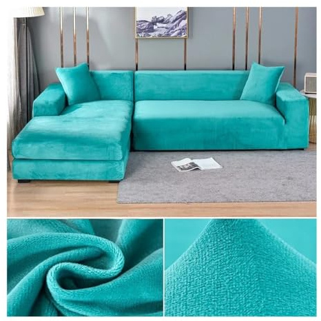HIKOO DAILY Sofabezug, dick, elastisch, 1/2/3/4-Sitzer, für Wohnzimmer, Samt, Plüsch, L-förmig, Ecksofabezug, Couchbezug (Farbe 14, 4-Sitzer (235–300 cm)