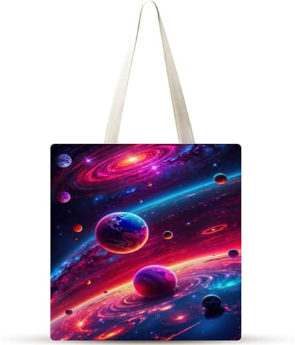 Universo espacial Bolsa de Lona 38x34cm Tote Bag sin Cremallera,juego de 10 Canvas Tote Bags para Mujer, Bolsa de Compras Plegable, Bolso de Mano Lavable para Compras, Trabajo, Vida Cotidiana, Viajes
