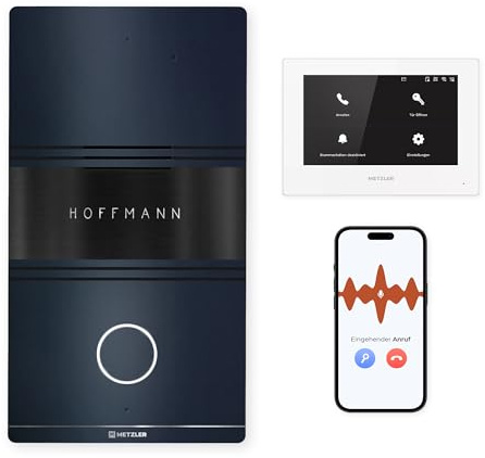 Metzler® Türsprechanlage mit Touchscreen-Innenstation und App-Steuerung in Anthrazit RAL 7016 – 2-Draht IP-System für Altbau, wetterfest mit Manipulationsalarm, kompatibel mit FRITZ!Box, 10 Jahre Ersa