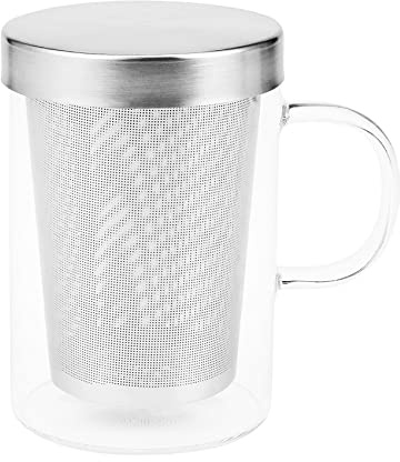 Qaautor 500Ml Travel Heat- Glass Tea Infuser Mug with Stainless Steel Lid Coffee Cup Tumbler Kitchen Heat- Large