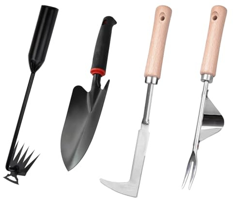 4-Piece Manual Weeding Tool Set With a Pair of Gloves, Portable Weed Tool for Garden Lawn Yard, Durable Metal Hand Tools